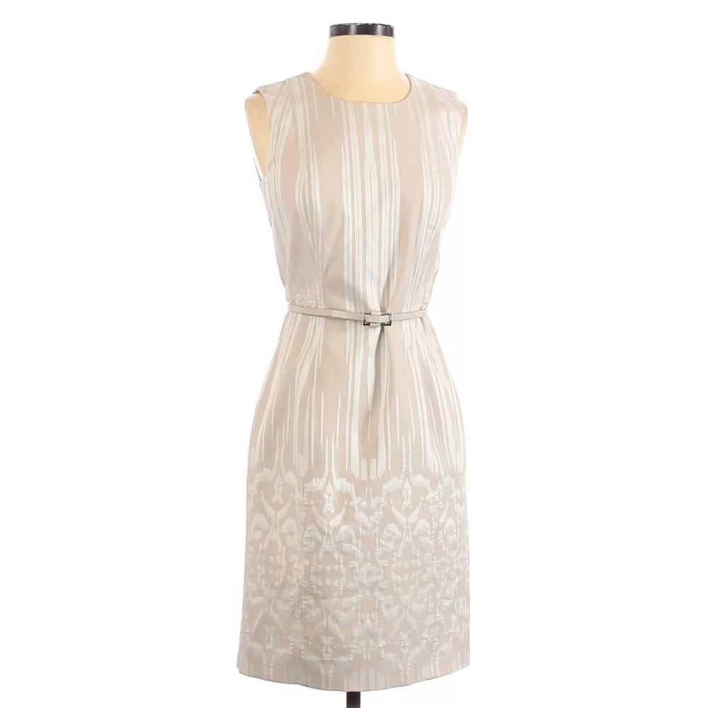 Calvin Klein Beige White Stripe Sheath Dress